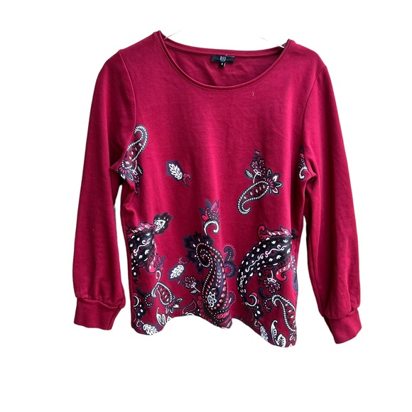 RIU Paris Red Paisley Crewneck Pullover Sweatshirt Top Medium - Picture 1 of 13